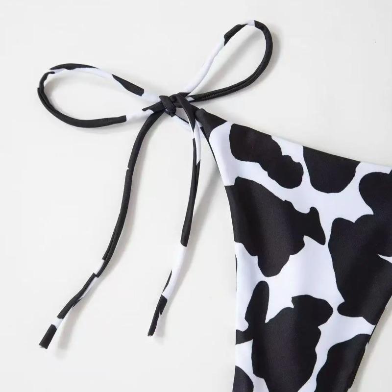 New Style Cow Print Lace-Up Halter Neck Sexy and Fashionable Women's Two-Piece Bikini Swimsuit