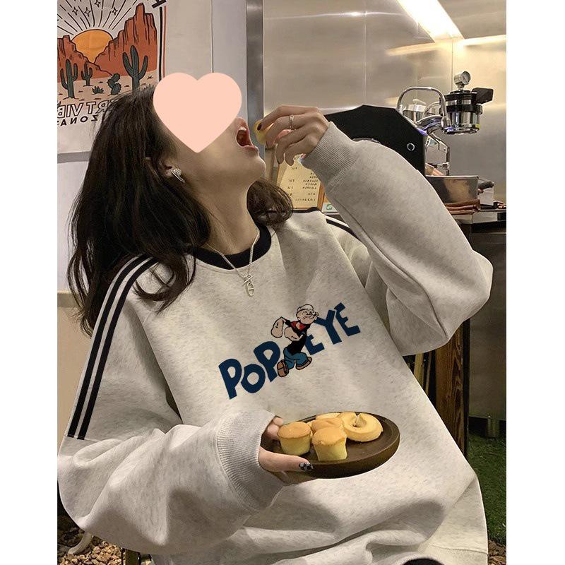 

Women s White-Gray Three-Stripe Crew Neck Sweatshirt Jacket - Autumn/Winter 2025 Loose Fit 3XL [185-210 lbs]