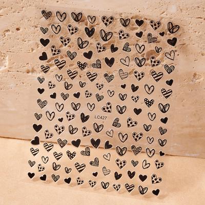 Black Heart-Shaped Japanese Manicure Sticker, Small Fresh Lines Love Striped Nail Decorative Decal