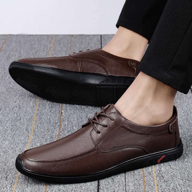 Модные мужские кожаные туфли-лодочки повседневные мокасины на плоской подошве мужские — фото 4