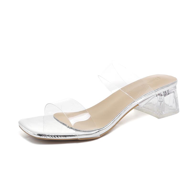 

Fashion 2025 Summer New Open Toe Women s Slippers Hot Sale Leopard Square Toe Med Heel Sandals Outdoor Plus Size Daily Dress Slippers 42 серебряный