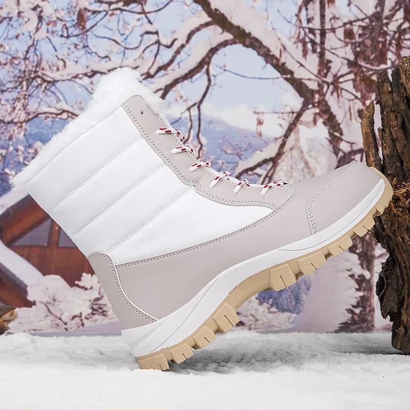 Women Boots Waterproof Heels Boots For Winter Platform Ankle Boots Keep Warm Snow Shoes Plush Outdoor Short Boots