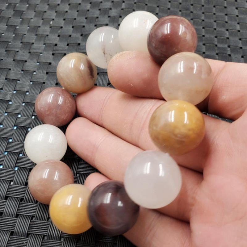 Xinjiang Hotan Golden Silk Jade & Violet Round Bead Bracelet, 20mm Jade Hand String. Diameter 18mm