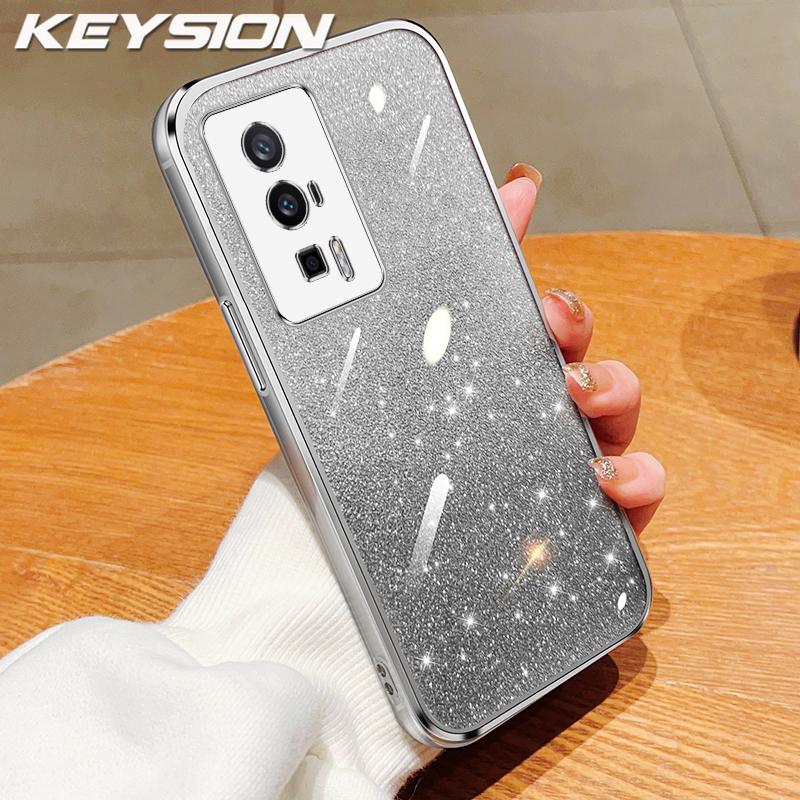 KEYSION Luxury Plating Glitter Phone Case for Xiaomi POCO F5 Transparent Soft TPU Shockproof Back Cover for POCO F5 Pro