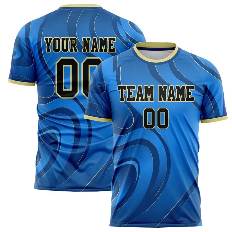 Customized Team Name Number Name Football T-shirts Personalized DIY Crew Neck Blue Sport T Shirts Loose Quick Dry Team Uniform