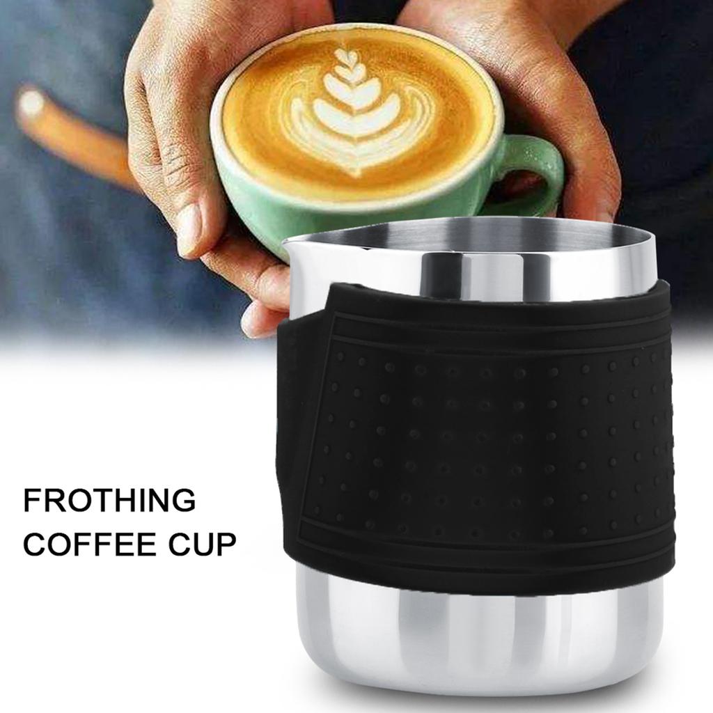 Stainless Steel Coffee Cup Frothing Milk Heat Proof Latte Pitcher Jug (Black)