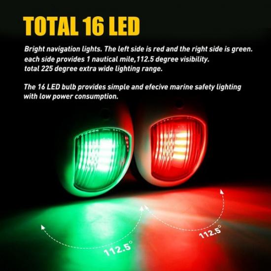 Waterproof Red Green Boat Navigation LED Light Fit Marine Bow Pontoon Lamp 12V