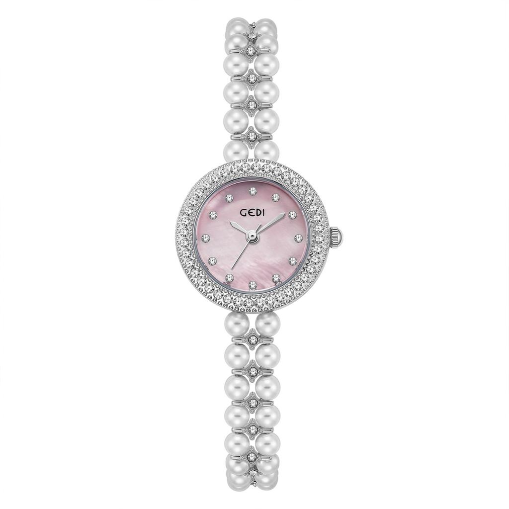 Lehce luxusní dámské hodinky s diamanty a lilií Niche Čínské vysoce kvalitní hodinky s korálkovým řemínkem Dámský náramek Quartzové hodinky