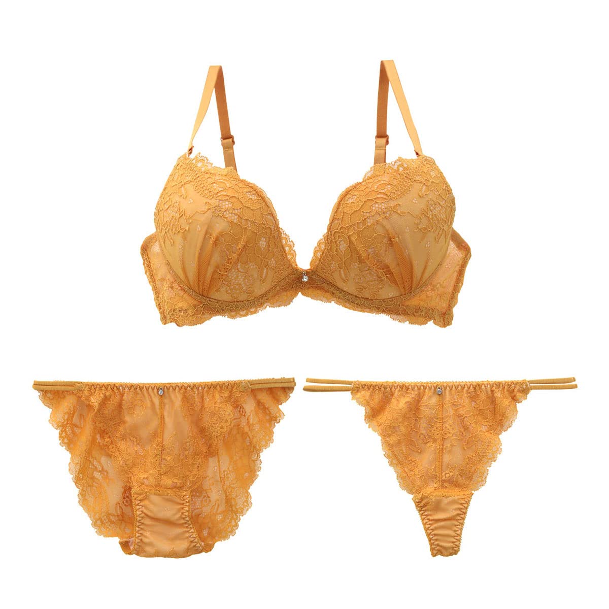 Mon cher Bra and Panty Mon cher Trela pigeon 3-Piece Set, T-Back, pigeon, (OR-Orange, E75-L)