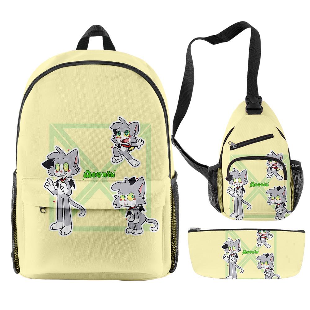 Mode Nouveauté Cool Acenix Impression 3D 3 pcs/Ensemble élève Sacs d'école Sac à dos pour ordinateur portable de voyage Sac de poitrine Trousse à crayons
