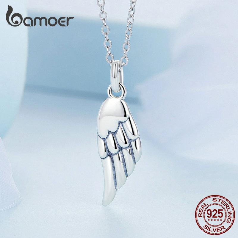 

BAMOER Аутентичное ожерелье из стерлингового серебра 925 пробы с подвеской в ​​виде крыла ангела для женщин, подарок на день рождения, простые шикарные ювелирные изделия 925 silver