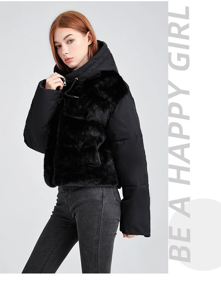 Winter Short Hooded Lamb Wool Stitching Warm Down Jacket