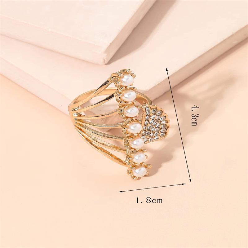

Retro Japanese & Korean Fashion Geometric Pearl Wing Alloy Ring - Simple & Elegant Design Adjustable белый