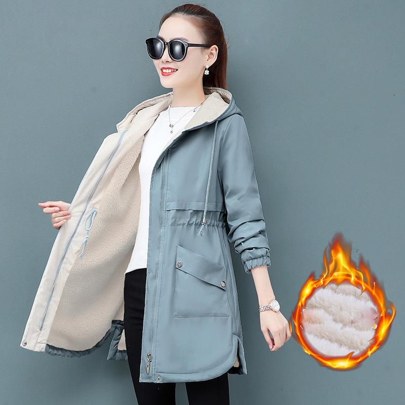 

Женская осенне-зимняя модная флисовая утолщенная ветровка средней длины с хлопковой подкладкой