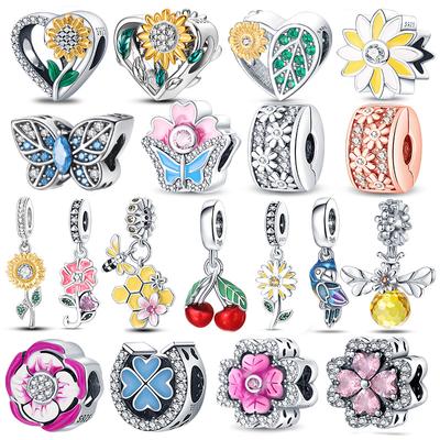 Bransoletka 3MM 925 Srebro Próby 925 Seria Kwiat Ptak Charms Koralik Dla Kobiet Moda DIY Biżuteria Prezenty Do Tworzenia