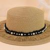 Summer Beach Hat Women's Flat Top Small Gift Hat Breathable Sun Protection Hat Grass Woven Retro