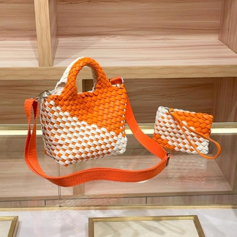 Color Matching Hand-Woven Small Vegetable Basket Bag Fashionable Small Bucket Single Shoulder Oblique Span Bag Exquisite Portable Women'S Bag
