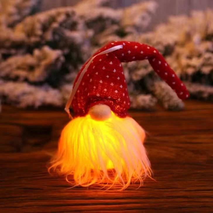 1 Glowing Christmas Faceless Doll LED Luminous Plush Gnomes Doll Xmas Tree Pendant Dwarf Plush Ornaments Xmas Party Decorations