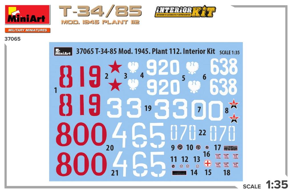 Miniart 1945 112th Factory Interior Kit Plastový model MA37065 1/35 T-34-85