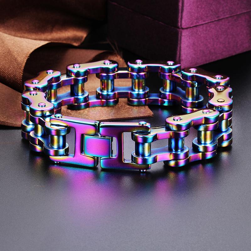 Brățări pentru bărbați din oțel inoxidabil curcubeu rock and roll masiv 18 mm 9" bicicletă bicicletă lanț de zale la mână brățări pentru bărbați băieți bijuterii