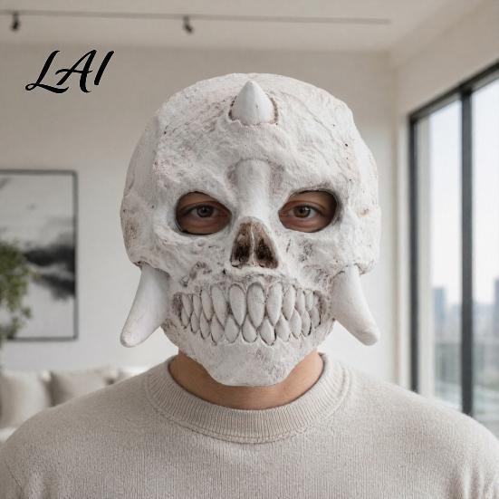 Realistic Bone Texture Mask Halloween Skeleton Mask Horror Fanged Skull Distressed Vintage Style Full Face Cosplay for Costume Party Props