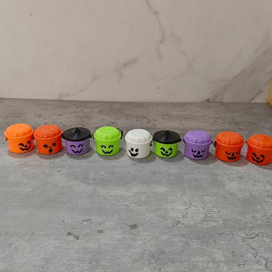 Halloween Trick or Treat Buckets with Handle Portable Plastic Candy Holder Small Pumpkin Pail for Children Halloween Party Supplies