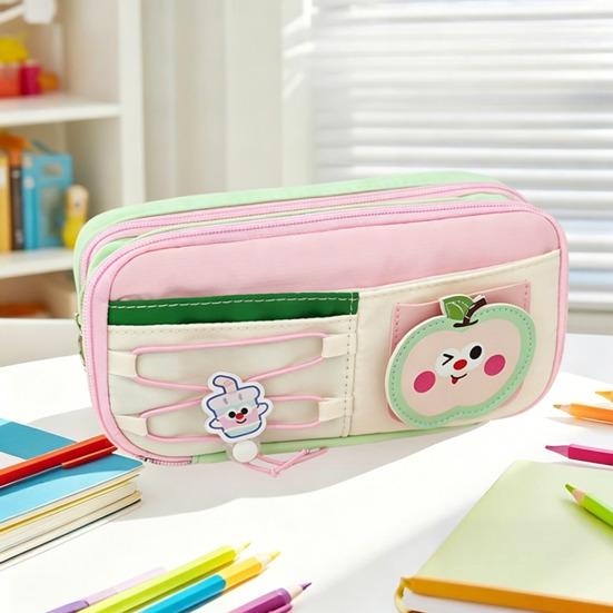 Estuche de Lápices de Dibujos Animados con Cremallera y Cordón Bolsa de Papelería Multifuncional para Estudiantes Gran Capacidad Resistente al Agua Lápiz para Material Escolar