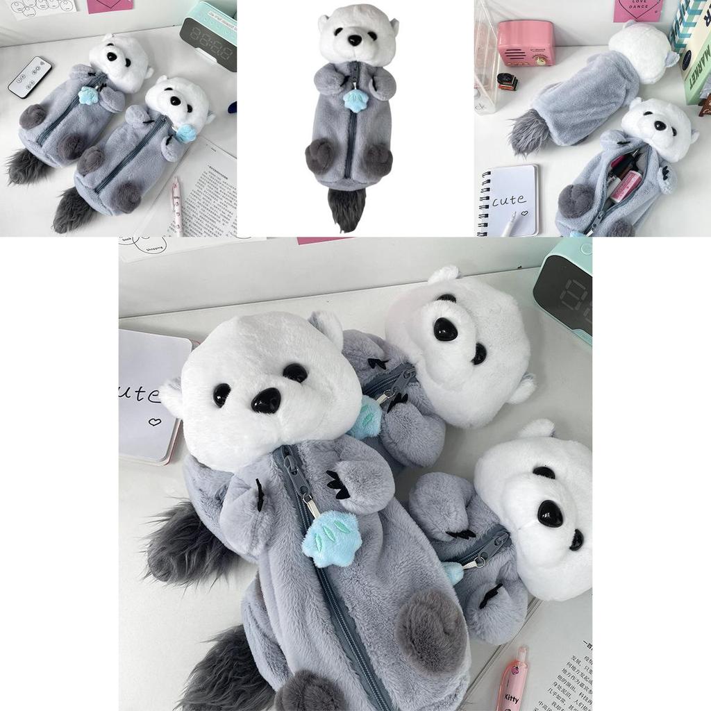 Cute Otter Plush Pencil Bag Functional Marine Animal Toy Case Portable School Storage