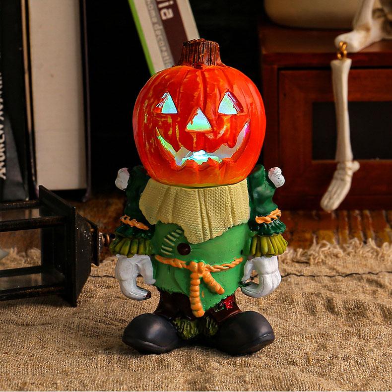 Halloween Led Lamp Pumpkin Knight Desktop Ornaments Decorated with Luminous Pumpkin Head Ghost Resin Courtyard Decoration