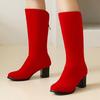 Autumn Winter Knee High Boots Women 2025 Fashion Red Black Long Boot Ladies Elegant Block Heels Zipper Party Shoes for Girls