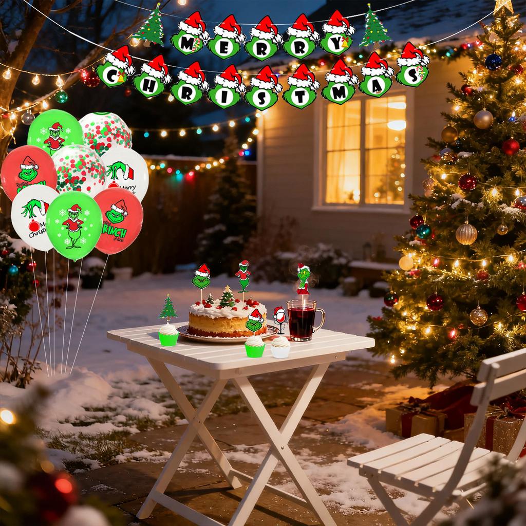 Christmas Balloons Garland Arch Kit Red Green Latex Balloons Banners Cake Topper For Xmas Birthday Party Decorations