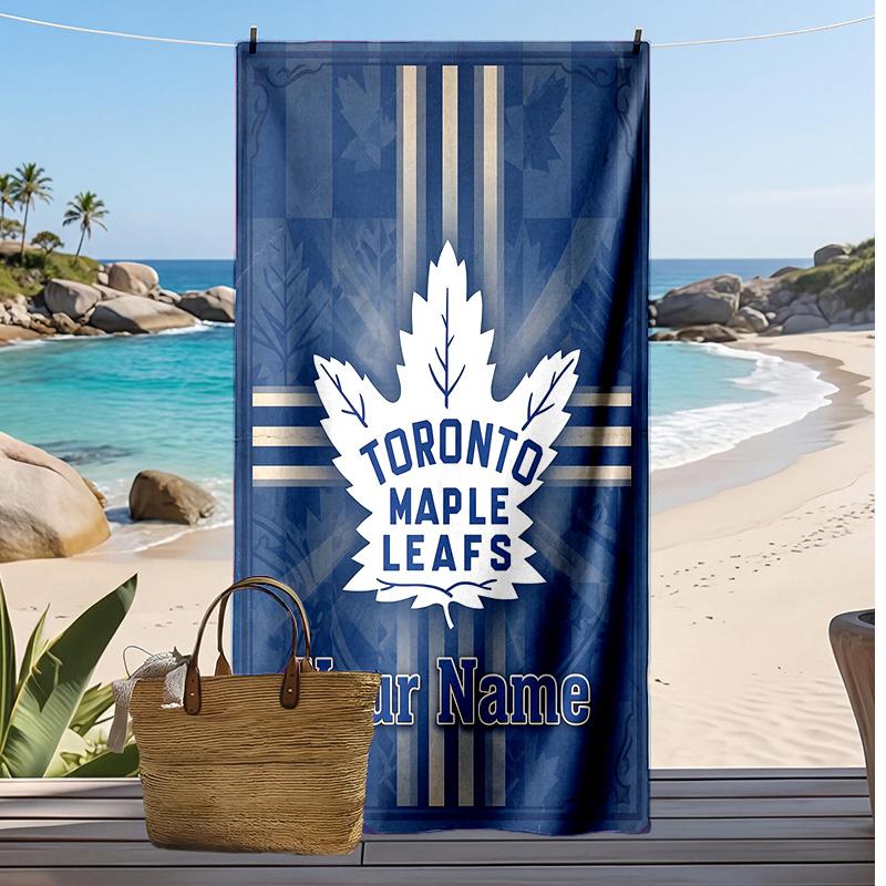 Toronto Maple Leafs Custom Beach Towel, Print Your Name Text Lightweight Absorbent Towel for Swimming Travel