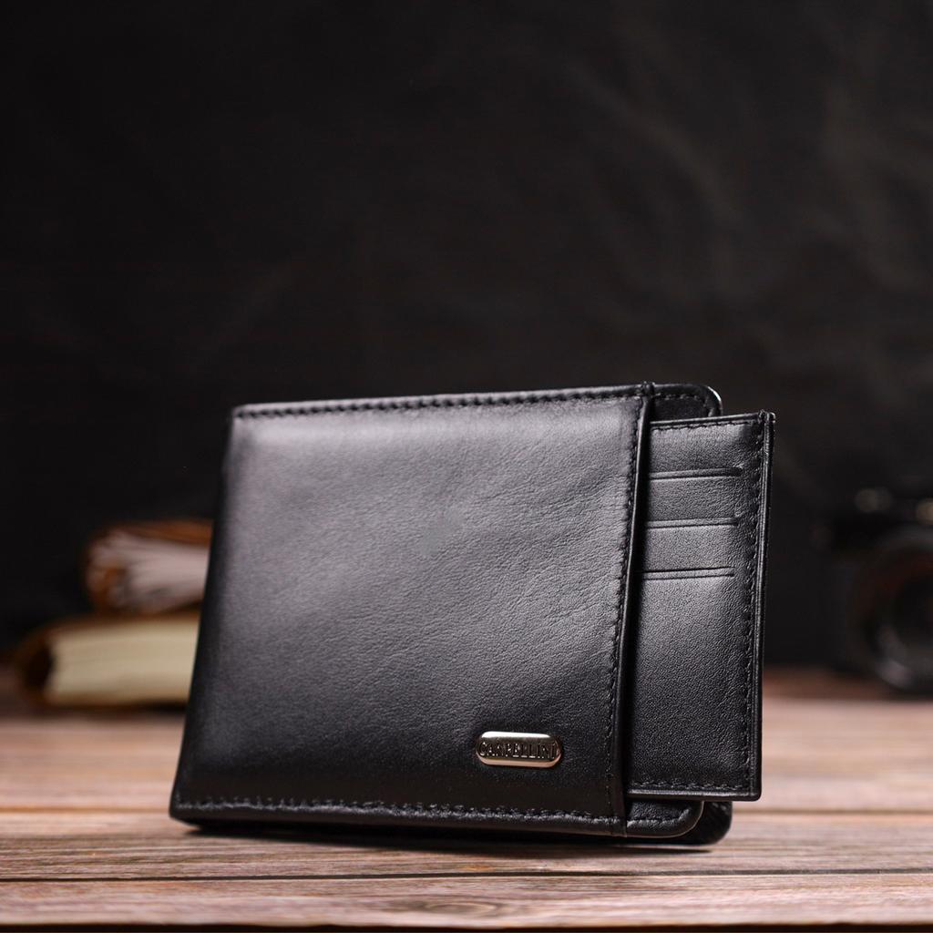 Practical Compact Wallet with an Insert for ID for Men Made of Genuine Smooth Leather CANPELLINI 21876 Black
