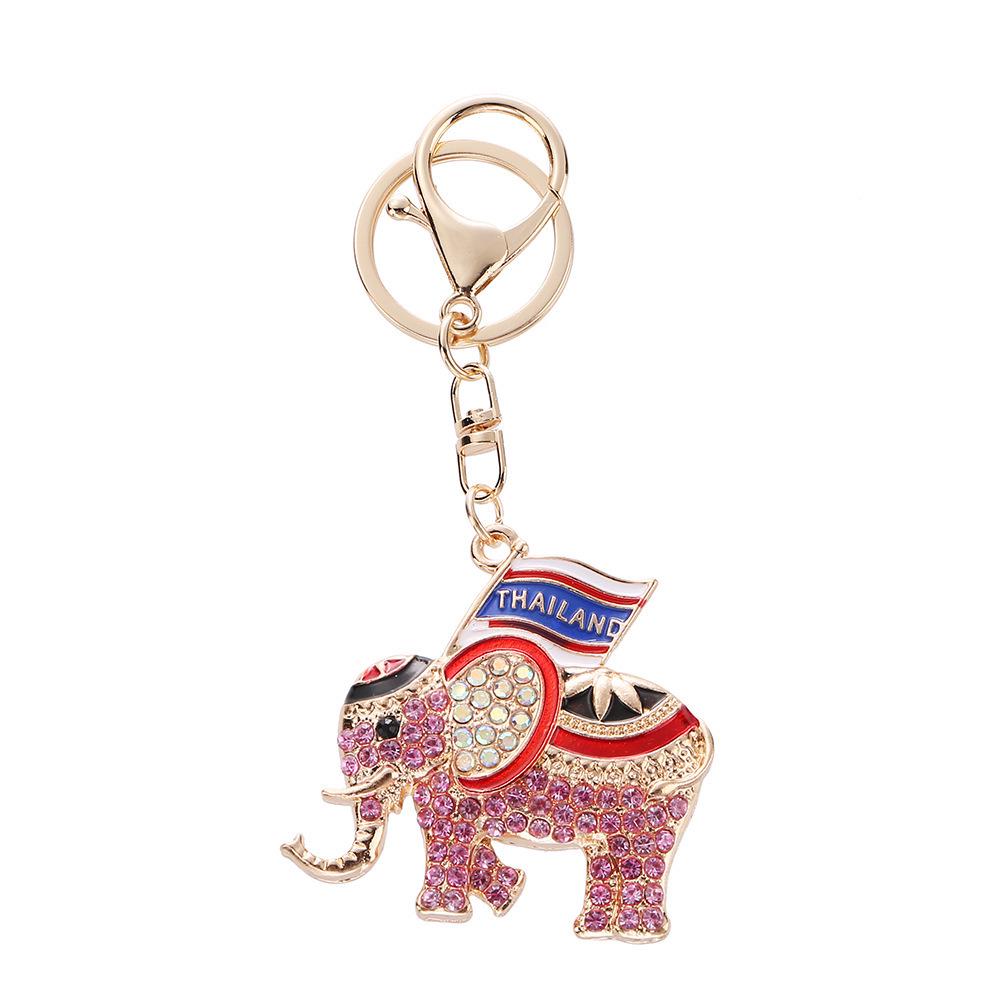 Rhinestone Elephant Keychain Souvenir - Thailand Bangkok Charm