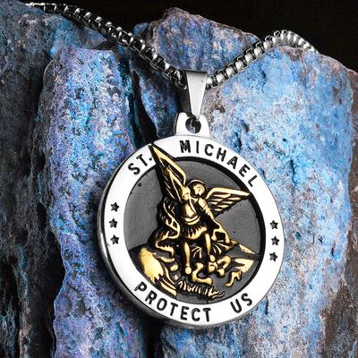 Archange Saint-Michel Colliers Homme Chaîne Pendentif Acier Inoxydable Amulette Puissante Bijoux Vintage Cool Cadeaux Femmes