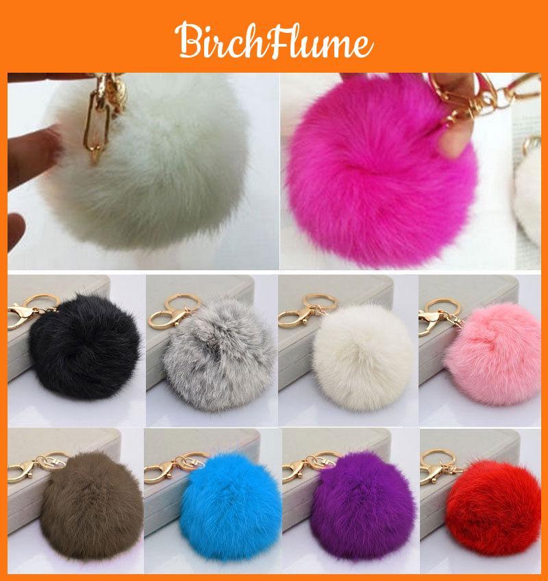 Charming Soft Cute Rabbit Fur Ball Pompom Key Chain For Cell Phones And Handbags