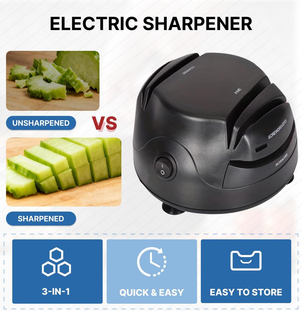 Elektrický brousek na nože 3 v 1, skvělý pro kuchyňské a sportovní nože, nůžky, šroubováky, navíjecí kabel, kuchyňské doplňky