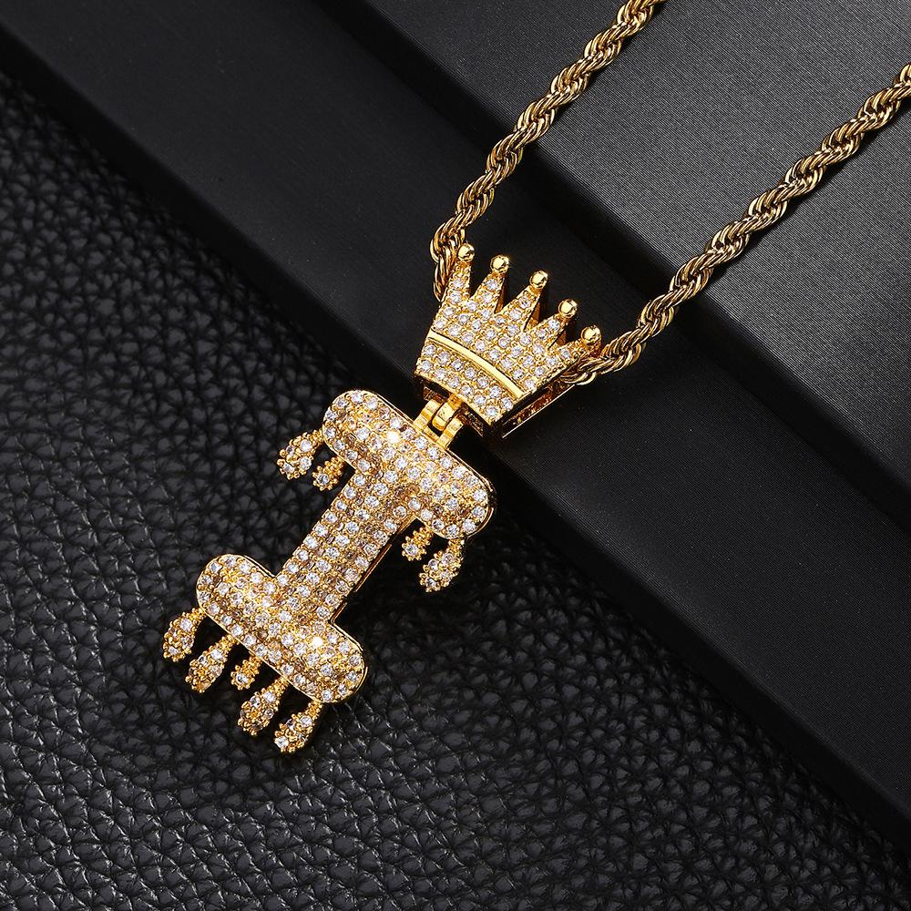 TEMU Hot Selling Fashion Versatile Crown Copper Set with Zircon, 26 English Letter Pendant Necklace, Unisex, Small Market