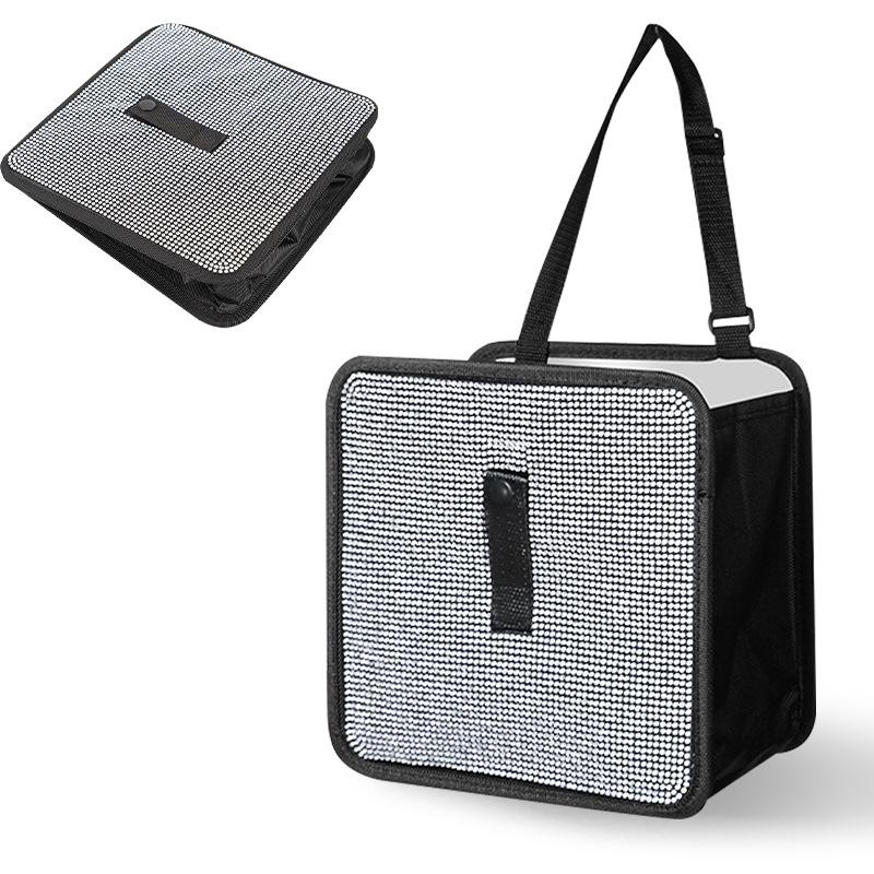 Bling Collapsible Car Trash Can Large Capacity Seat Back Hanging Garbage Storage Bag Organizer For Women Interior Accessories