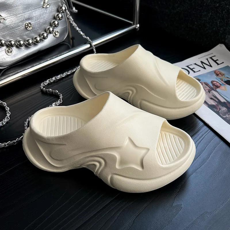 

Летние тапочки для женщин Толстая подошва Клиновидные шлепанцы Носимые спортивные тапочки Звезды Пляжные сандалии Уличные шлепанцы Садовые 40-41 жёлтый