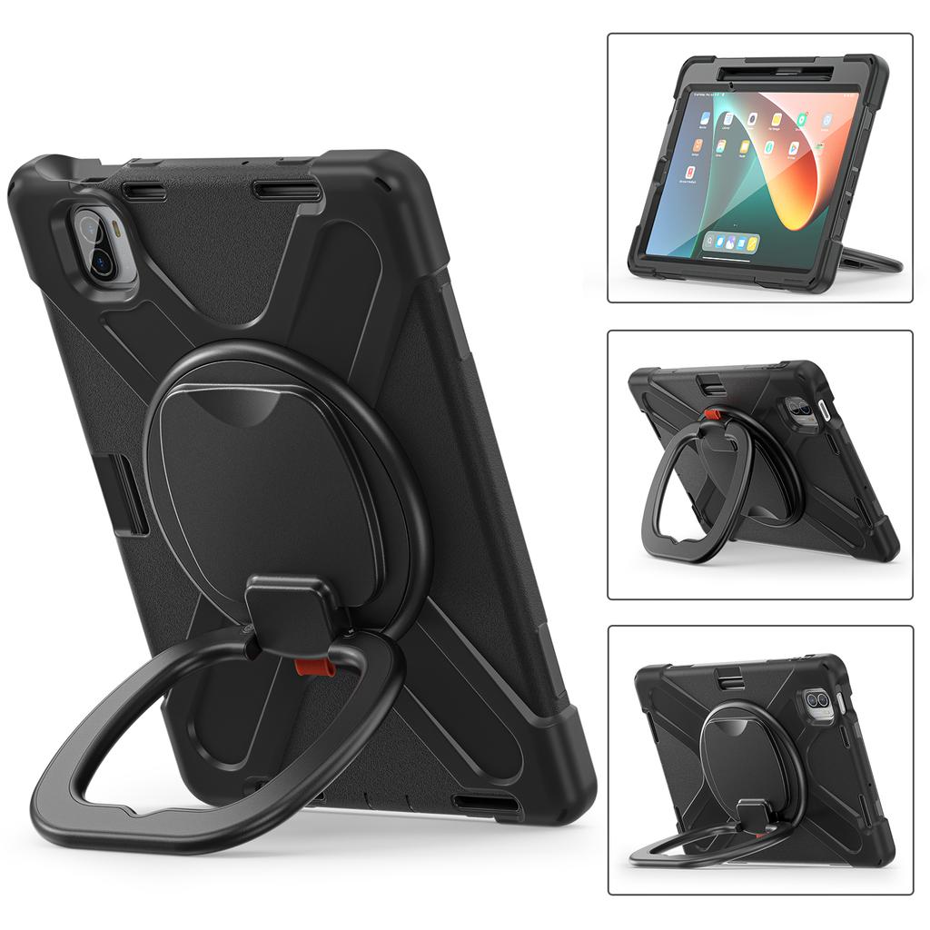 For Xiaomi Pad 5 Case Rugged Corner Protection PC+Silicone Tablet Cover with Rotating Kickstand