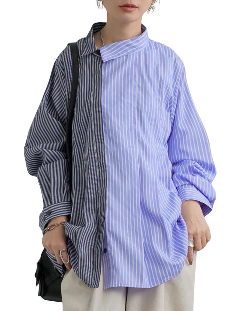 Antiqua Asymmetric Striped Long One Size Blue Women's Shirt, Sleeve, PK-01299, 32,