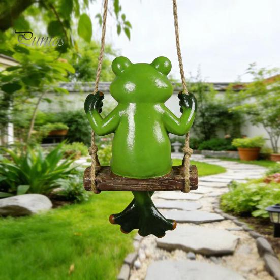 Langlebige Kunstharz-Dekoration Gartenschaukel Frosch-Statue, Hängendes Ornament, Skurrile Außenbaumskulptur Niedliche Figur für Veranda Hof Balkon