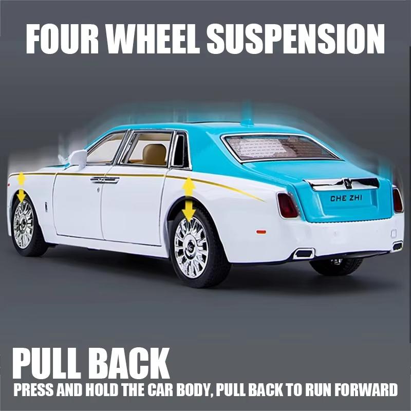 Nový model hračky auta z tlakově lité slitiny Phantom Limousine v měřítku 1/24, se simulovaným zvukem, světlem a natahovacím mechanismem, kovová hračka pro chlapce, dárek pro dítě, sběratelský kousek, dekorace
