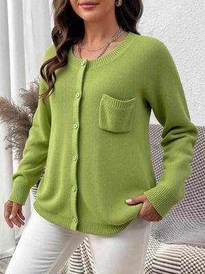 2025 Autumn/Winter Retro Literary Style Women's Loose Round Neck Knitted Sweater Cardigan