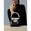 Fashiable and versatile color blocking small square bag with bow and pleated black handbag