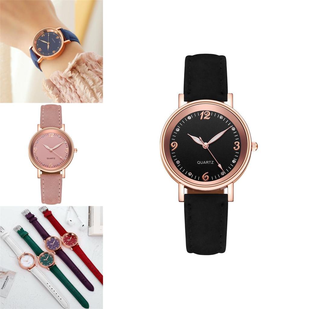 Modische Damen-Quarzuhr mit dekorativem Nachtlicht und Lederarmband