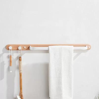 Holz Weiß Badezimmer Einzelner Handtuchhalter Aluminium Wandmontage Handtuchhalter mit Haken Duschstange Aufbewahrung Badezimmer Zubehör