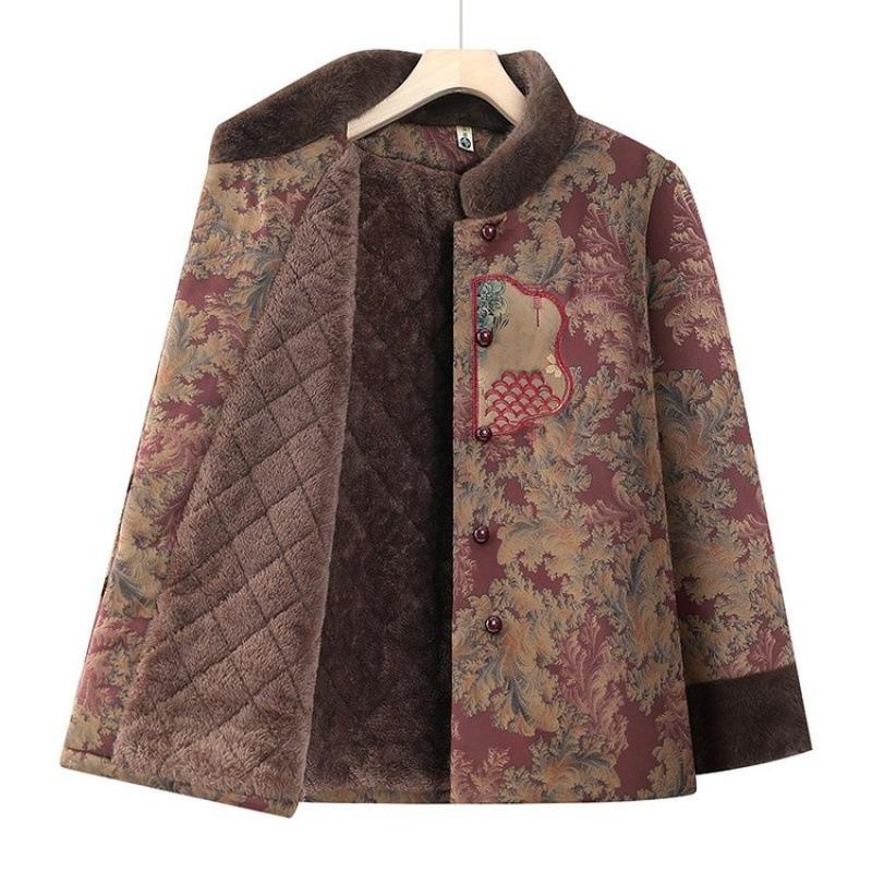 Winter cotton-padded jacket with fleece and thicker women's winter warm jacket old lady cotton-padded jacket