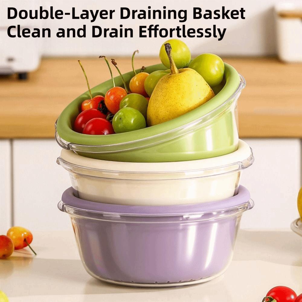 Large Capacity Vegetable Washing Basket Plastic Double Layer Draining Basket Kitchen Use